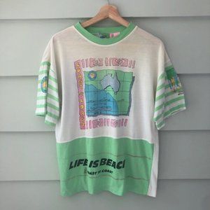 1989 Vintage Blue Pacific Surfs Up Beach Tee